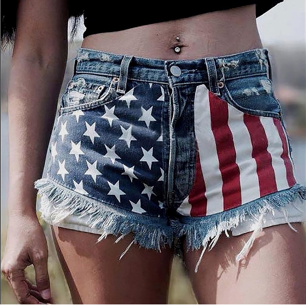 Women's American Flag Denim Shorts